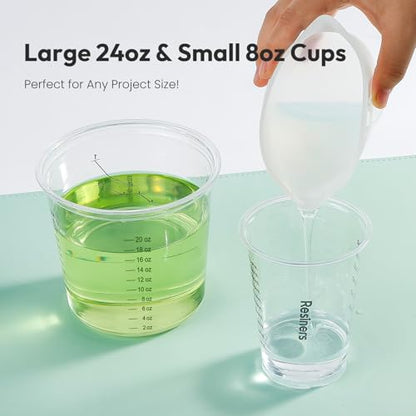 Resiners Epoxy Measuring Cups, 50PCS Resin Mixing Cups Set with Sticks | 30 x 24oz & 20 x 8oz cups with Clear oz/ml Markings, 50 Mixing Cups and 50 Stir Sticks for Accurate Epoxy Resin & DIY Mixing