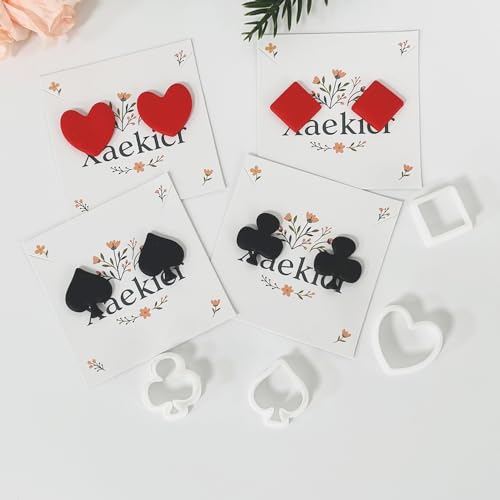 Xaekicr Card Suit Polymer Clay Cutters Set - 4PCS Clay Cutters for Earrings, Classic Heart Spade Diamond Club Shapes, Polymer Clay Molds, Clay Tools for DIY Jewelry Making - color: R color