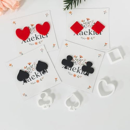 Xaekicr Card Suit Polymer Clay Cutters Set - 4PCS Clay Cutters for Earrings, Classic Heart Spade Diamond Club Shapes, Polymer Clay Molds, Clay Tools for DIY Jewelry Making - color: R color