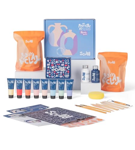Sculpd Pottery Kit for Adults, Air Dry Clay with Tools, Pastel Tones - style: Gloss Varnish with Pastel Tones