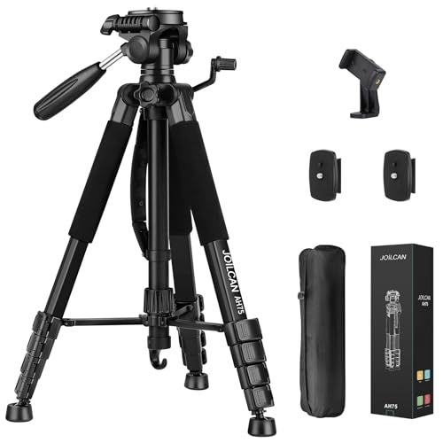 JOILCAN 74" Tripod for Camera Phone Video Recording Photography | Heavy Duty, Professional Travel Tripod, with Phone Clip and Carry Bag, Compatible with DSLR Canon iPhone, Max Load 15 LB - color: Black, size: 74"