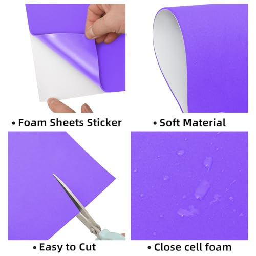 MEARCOOH Self Adhesive Foam Sheets, Purple 9x12 Inch 2mm Sticky Eva Foam Paper for Crafts Cardmaking Photo Frames Classroom Scrapbooking Christmas Crafts (Purple 10 Sheets) - color: Purple Self-adhesive, size: 9X12in-2mm