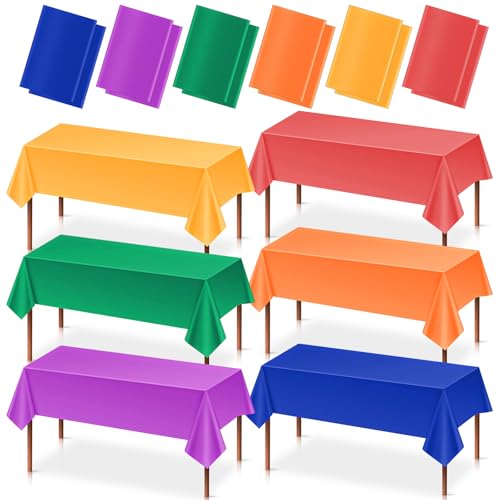 12Pcs Plastic Table Cloth Disposable Assorted Color Rectangle Tablecloth Solid Color Waterproof Spillproof Disposable Plastic Table Cover for Wedding Birthday Picnic Graduation Party, 54 x 72 Inch