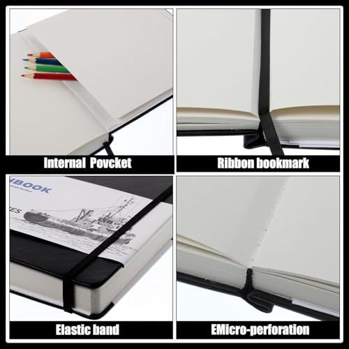 Hardcover Sketchbook 8×8 in, 180 GSM, 80 Sheets, Square Drawing Pad | Acid-Free Paper, Pu Leather Cover, Perforated Pages, Elastic Closure, Back Pocket, Flat-Lay Design - size: 8.3×8 Inch (1 Pack)