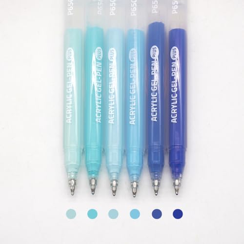 Acrylic Gel Pens for Coloring, 6 Pack 1.0mm Fine Point Gel Pen Set | Quick Drying, Smooth Writing, Sea Salt Blue Marker Pens for Drawing, Journaling Art, Black Paper, Book, Large Capacity - color: Sea Salt Blue