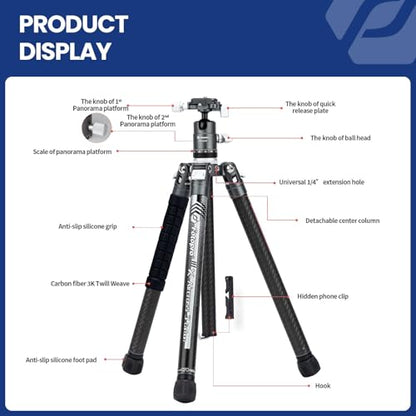Fotopro 62 Inch Carbon Fiber Tripod for Camera Ultralight Travel Camera Tripod Max Loads Up 22lbs X-Aircross 3 Grey - color: Grey