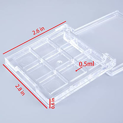 9 Wells Clear Plastic Paint Storage Palette Box,Mini Travel Paint Palette Box for Watercolor Painting, Acrylic and Oil Painting Paint Saver with Lid and Mixing Tray