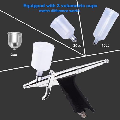 0.3mm Airbrush Kit Dual Action Air Brush Painting Set with 7/30/40cc Cup