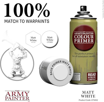 The Army Painter, Colour Primer Matt White, 400 ml acrylic spray | Spray Paint Basecoat for Miniature Model Undercoat Priming, Plastic Wargames, DnD & Warhammer - color: Matt White
