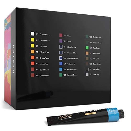 ARTEZA Acrylic Paint Set, 24 Colors, 22 ml / 0.74 oz Tubes, High-Viscosity