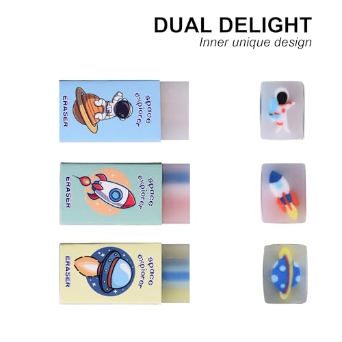 18Pcs Cute Outer Space Themed Erasers for Kids Bulk, Kawaii Fun Pencil Jelly Erasers for School Classroom Supplies Prize Gifts Party Favors - style: SPACE