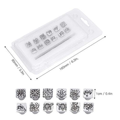 Leather Stamp Tool, 12Pcs Leather Stamping Punch Stamper DIY Leather Craft Making Tools Flower Design Embossing Pattern with Stamping Handle for Leathercrafting