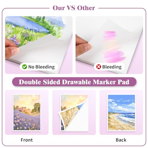 Umriox 60 Sheets 150 GSM Double Sided Marker Paper Pad, 9x12 Bleedproof | 120 Usable Pages, 150 GSM Paper for Alcohol Markers, Easy-Tear Tape Bound, Lay-Flat Blending with No Bleed-Through - size: 60 Sheets/120 Pages