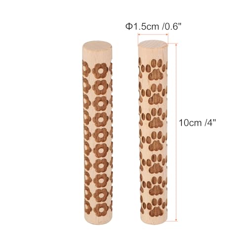 HARFINGTON 2pcs Wood Clay Roller 4" Flower Paw Print Pattern Rolling Pins Wood Rollers Pottery Tools Wood Grain Texture Rollers for Clay Baking Dough Playdough DIY - style: Flower + Paw Print