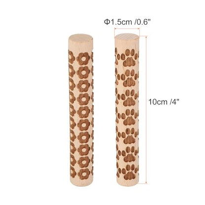 HARFINGTON 2pcs Wood Clay Roller 4" Flower Paw Print Pattern Rolling Pins Wood Rollers Pottery Tools Wood Grain Texture Rollers for Clay Baking Dough Playdough DIY - style: Flower + Paw Print