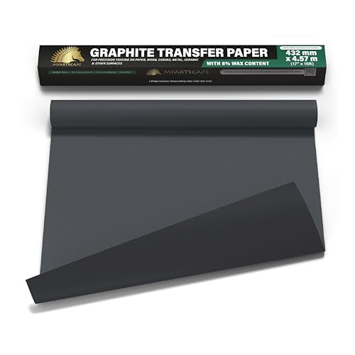 MyArtscape Graphite Transfer Paper Roll - 17 x 15 ft Black Waxed | Carbon Paper Graphite Paper roll for reusable tracing on canvas, wood, paper, glass, metal & ceramic - size: 17" x 15ft