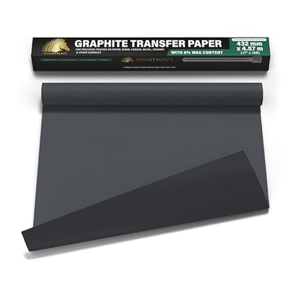 MyArtscape Graphite Transfer Paper Roll - 17 x 15 ft Black Waxed | Carbon Paper Graphite Paper roll for reusable tracing on canvas, wood, paper, glass, metal & ceramic - size: 17" x 15ft