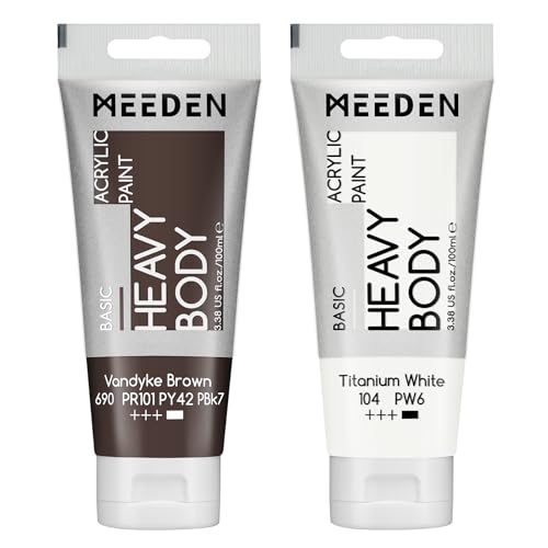 MEEDEN Acrylic Paint Vandyke Brown: 100ml/3.38oz x 2 with Titanium White | Heavy Body Artist Acrylic Paint Set for Canvas, Wood & Craft, Non-toxic Creamy Art Paint with Titanium White for Mixing - color: Vandyke Brown, size: 2 Tubes