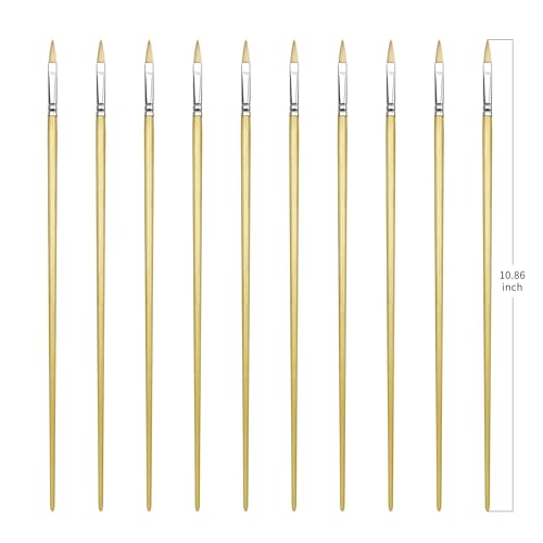 Filbert Artist Paint Brush 10 Piece Set Medium Stiff Pure Hog Bristle Extra Long Handle #0, Acrylic Oil Watercolor - size: #0(Filbert 10PCS)