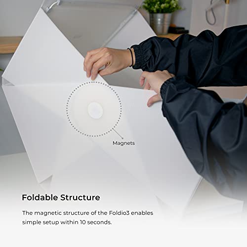 Foldio3-25Inch Product Photography Light Box, 65W High Powered Dimmable LED Light, CRI 98+, Foldable, White PP & Black Flocking Background Included, All-in-One Photo Studio Lightbox by ORANGEMONKIE - size: Foldio3