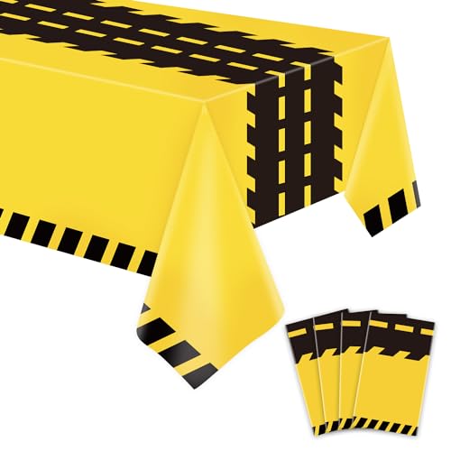 4 Pack Construction Tablecloths - Rectangle Construction Table Covers - Dump Truck Birthday Table Cloth for Kids Boys - 51 x 86 Inch - color: Yellow&black