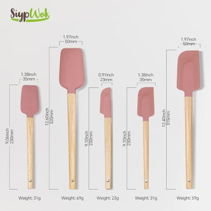 Silicone Spatula Set, Food Grade Rubber Spatula-5 Piece Nonstick Rubber Spatulas, Spoonula, Jar Scraper for Cooking, Baking, Mixing, Frosting - Heat Resistant Up to 600°F (5 Pcs Pink) - color: Pink