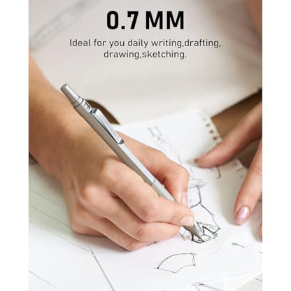 Nicpro 0.7mm Metal Mechanical Pencil Set with Case | 3PCS MP1000 0.7 Lead Pencil With 8 Tube HB Refills, 3 Erasers & 9 Refill For Artist Drafting Drawing Engineering Sketching - color: Silver, style: 0.7 MM