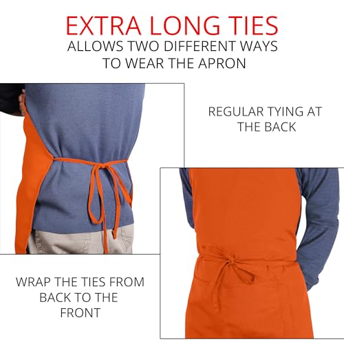 Utopia Kitchen 2 Pack Bib Apron, Adjustable with 2 Pockets, Water and Oil Resistant, Cooking Kitchen Chef Apron for Women Men - color: Orange