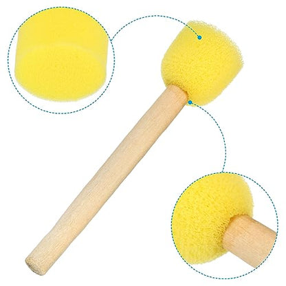 PATIKIL 0.8" Paint Sponges for Painting, 40 Pack Round Painting Sponge Foam Brush Wooden Handle Painting Tools for Crafts Arts, Yellow - size: 0.8"