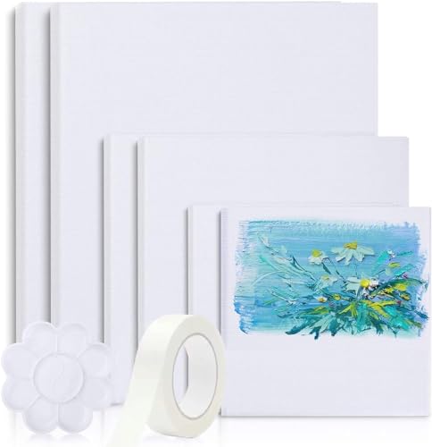 Canvases for Painting, 40x30, 30x20,20x15, 8 Set Canvas with Palette & Tape | Stretched White Canvas, Blank Painting Canvas, Artist Canvases Frame Board Panels, Cotton Canvas for Oil, Acrylic, Watercolor