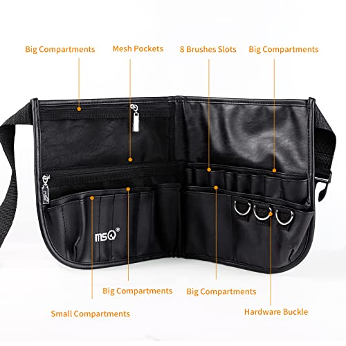 MSQ Makeup Brush Bag with Belt Cosmetic Brush Pouch Holder Organizer Multi Pocket Apron Pack with Adjustable Artist Belt Strap Large Capacity Great for Artist/Fashion Stylist (Brush Not Included)