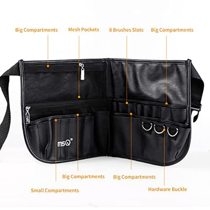 MSQ Makeup Brush Bag with Belt Cosmetic Brush Pouch Holder Organizer Multi Pocket Apron Pack with Adjustable Artist Belt Strap Large Capacity Great for Artist/Fashion Stylist (Brush Not Included)