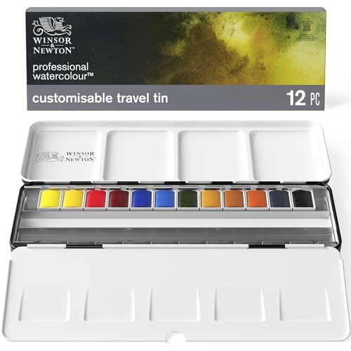 Winsor & Newton Professional Watercolor Paint Set, Customisable Travel Tin - style: Black Box 12 Half Pan