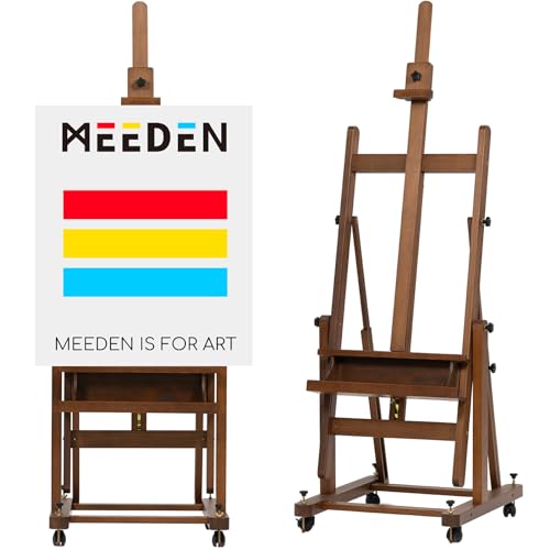 MEEDEN Enlarged Heavy-Duty H-Frame Easel: Artist Solid Beech Wooden Studio Easel - Professional Painting Art Easel Stand with 4 Lockable Wheels & Leveling Bolts - Hold Canvas up to 86" H,Walnut - color: Walnut, size: X-Large