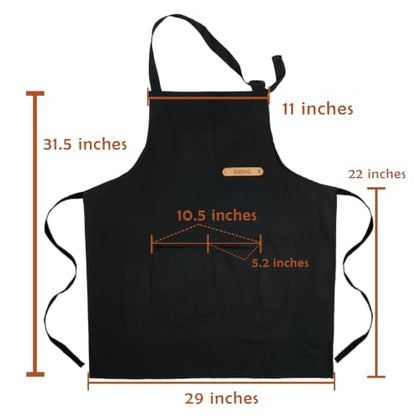 Professional Unisex Chef Apron – Cross-Back, Large Pockets, Water-Resistant Cotton Canvas - color: Black