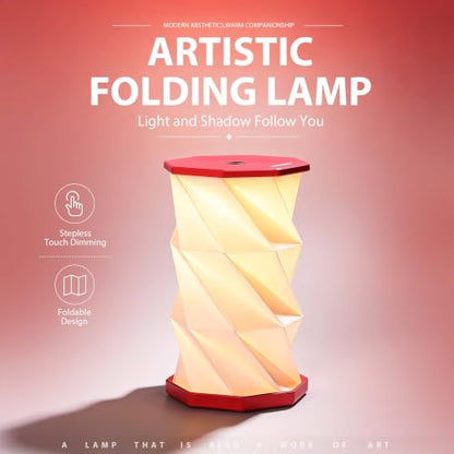 Portable Foldable Table Lamp, Japanese Gift, Paper Lantern Lights | Touch Control Dimmable Lamp with 3 Adjustable Heights, Rechargeable Warm Light, Travel Gifts for Women Men Couples (Red) - color: Red