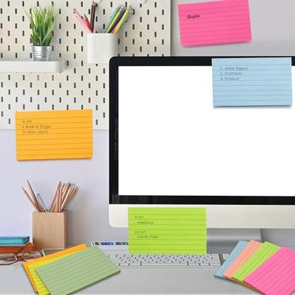 HQCME 9 Pack Lined Sticky Notes 3x5 in Large Memo Note Pads | 9 Bright Colors, Super Sticking Power, Sticky Notes 3x5 Big Self-Sticky Note Pads Its, School Supplies and Oﬃce Supplies - size: 3x5 in