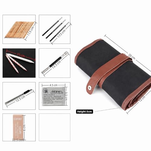 Art Kit, 18 Pcs Graphite and Charcoal Pencil Set with Erasers, Blending Stumps, Extender, Cutter, Bag,for Adults Charcoal Sketching Graphite Art