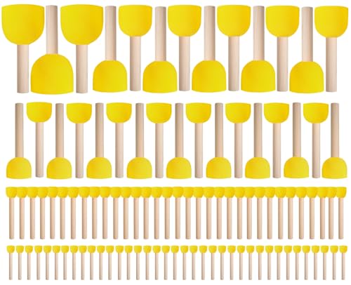 100 Pcs Round Paint Sponges Set, 5 Sizes Sponge Brushes for Painting, Sponge Paint Brushes for Acrylic Painting, Wooden Handle Craft Sponges for DIY, Crafts and Kids Arts - style: 100 Pcs Yellow