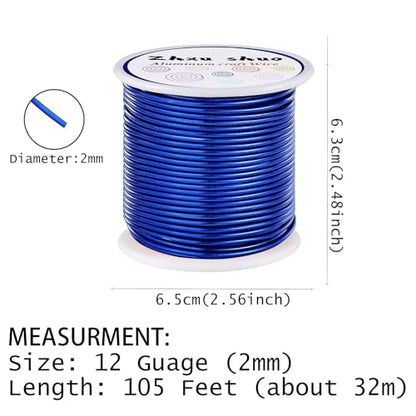 12 Gauge(2mm) Aluminum Wire 35 Yards Anodized Metal Wire for Bonsai Armature Crafting Sculpting Jewelry Craft Making Beading Floral (Blue, 12 Gauge) - color: Blue
