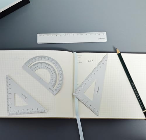 Geometry Ruler Set for Students, Metric Measurement 4-Piece Metal Math Drafting Kit with Non-Slip Design 15 cm Straightedge Ruler, 180° Protractor & 2 Triangles for School Kids (Silver) - color: Silver
