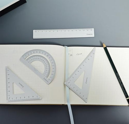 Geometry Ruler Set for Students, Metric Measurement 4-Piece Metal Math Drafting Kit with Non-Slip Design 15 cm Straightedge Ruler, 180° Protractor & 2 Triangles for School Kids (Silver) - color: Silver
