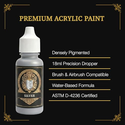 Ludus Bellum Miniature Paint Silver Color 18ml Precision Dropper Bottle | Professional Acrylic Paint for Miniatures & Models, Provides Quality Acrylic Tones and Shades for Warhammer 40K D&D Figures - color: Silver