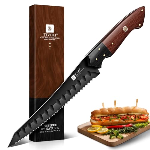 TIVOLI Serrated Bread Knife 8-inch - Black Bread Knife for Homemade Breads - size: 8.3"