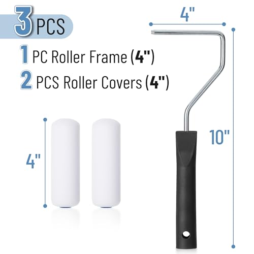 Bates- Foam Paint Roller Kit, 4 Inch, 2 High-Density Foam Covers & 1 Frame