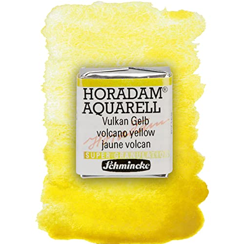 Schmincke - HORADAM® AQUARELL, Super Granulation, 14 911 044 Volcano Yellow, 1/2 pans, very strong granulating colors, finest super granulating watercolors - color: 911 volcano yellow