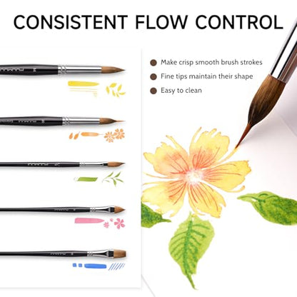 Watercolor Brush Set, Fuumuui 7pcs Professional Sable Paint Brushes with Extended Needle, Round Point, Flat, Dagger, Cat's Tongue for Watercolor, Acrylic, Gouache – Detail & Wash Painting - color: Black7