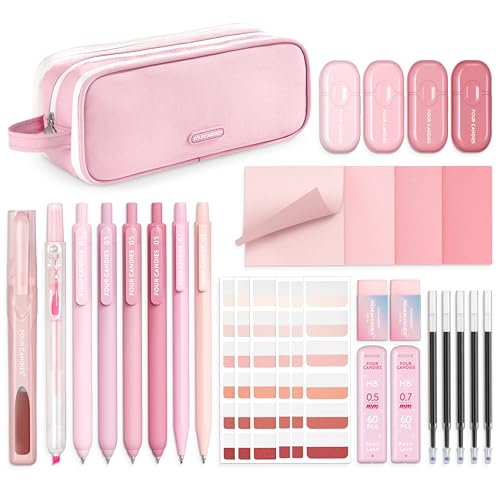 Four Candies Cute Aesthetic Pink School Supplies Kit for Girls - color: Pink