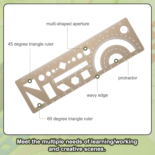 HARFINGTON 2pcs Multifunctional Geometric Rulers 15cm Metric and SAE Aluminum Straight Edge Protractor Angle Math Measuring Ruler Geometric Drawings Templates for Drawing Drafting, Gold - color: Gold
