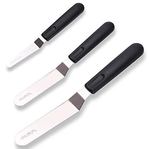 Cake Icing Spatulas with Non-Slip Handle 4 6 Inch Small Offset Palette Knife for icing smoother, Flat Pallet Knives for Baking or Frosting, Stainless Steel Cake Decorating Spatulas Angled Spatula - size: Black icing spatula 6, 8, 10 inch